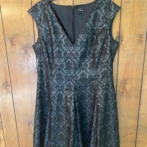 Worthington Black Brocade V-Neck Midi Dress